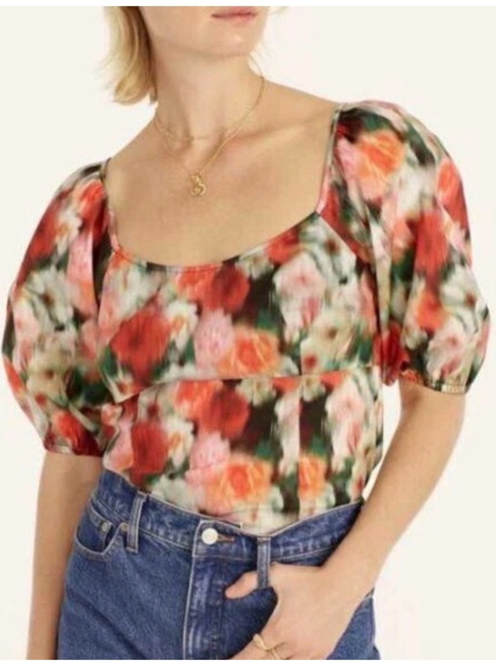 J.Crew X Liberty Fabric Hazy Days Abstract Watercolor Floral Square Neck Top 0